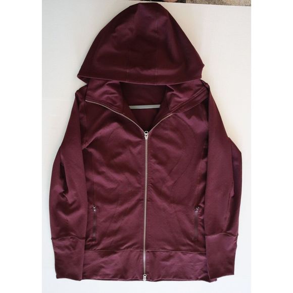 Lululemon Women's Sz 12 Burgundy Full Zip Mock Neck Hooded In Stride Jacket - Picture 7 of 9